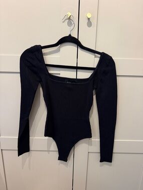All the ways Long Sleeve Square Neck Black Bodysuit